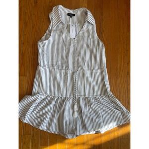 AAKAA Romper Womens Medium White Striped Tassel Collared Buttons Sleeveless